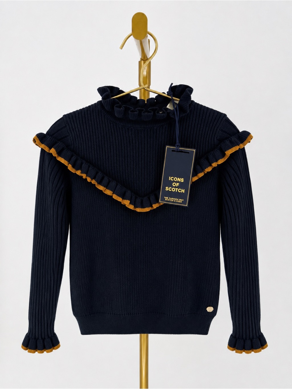 Scotch & Soda Navy Sweater with Mustard Ruffle Trim